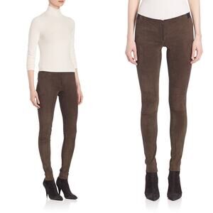 Alice + Olivia Suede Lamb Leather  Brown Skinny Pants 6